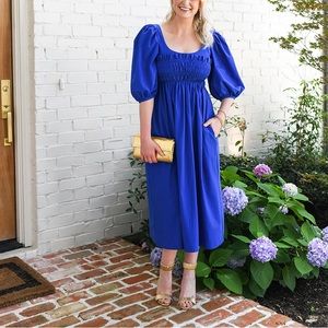 Ciao Lucia Veneto Smocked Midi Dress in Klein Blue